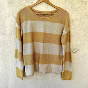 Marled Striped Boat Neck Knit Sweater Gold Size S